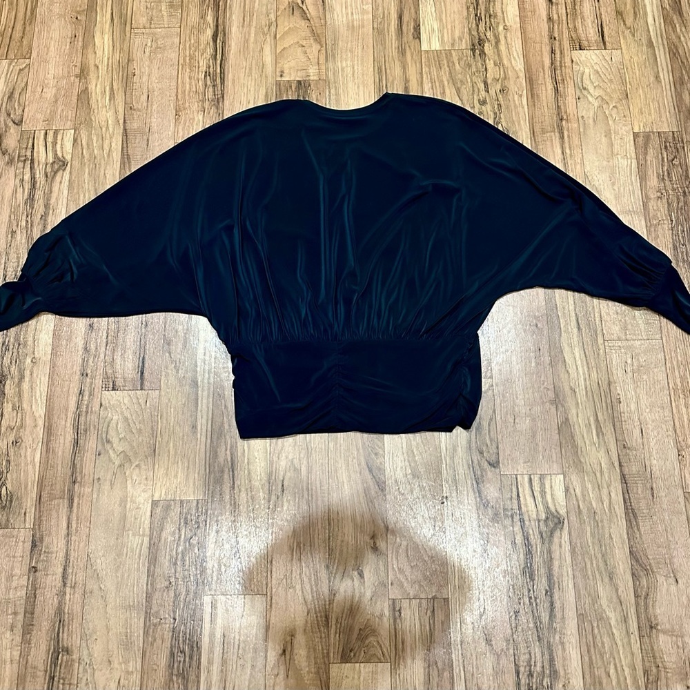 NWOT Express Black Ruched Waist Blouse Elegant Draped Top Size L - Picture 5 of 9